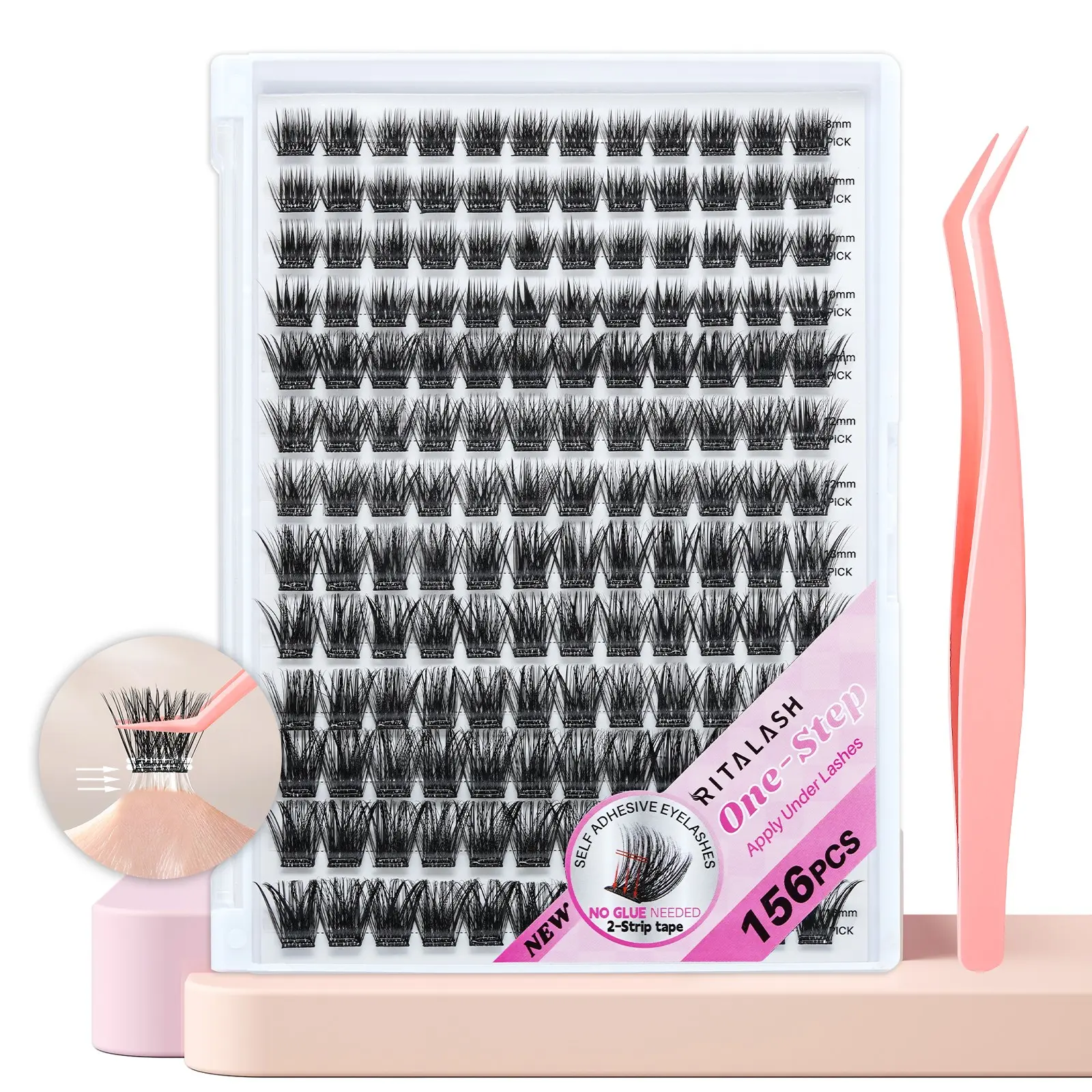 RITALASH 156 Pcs Self Adhesive Volume Eyelash Clusters, Perfect Density Lashes, No Glue Needed, Invisible 2-Strip Tape - Longer Lasting, No Sticky Residue Pre Glued Eyelashes with Anti-Stick Tweezers Easy Control for Beginners Diy Lash Clusters