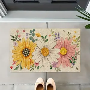 Watercolor Daisy Floral Doormat, Vibrant Sunflower & Daisy Print, Non-Slip Backing. Absorbs Dirt & Moisture, Easy to Clean. Perfect for Garden-Inspired Entryway Decor