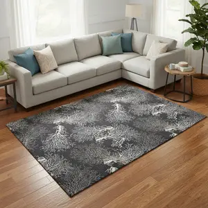 HomeRoots 645762 10 x 14 ft. Midnight & White Geometric Washable Machine Made Rectangle Area Rug with UV Protection