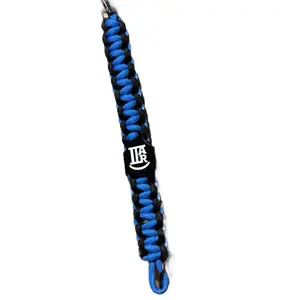 Handmade Keychain Paracord with Acrylic Ear Tag Representing 2 Acre Ranch Blue and Black Design