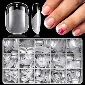 360pc Extra Short Squoval Nail Tips Clear Fake Nails XS Short Round Square Gel Nail Tips Full Cover Acrylic Nails Clear Press on Nails 15 Sizes False Fingernail for Gel Nail Extension