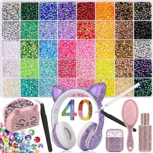 DIY 40 Color Rhinestones Synthetic Beads with 3mm Mixed Resin Synthetic Beads & Complete Tool Kit,Diamond Nails Bedazzler Kit Suppliesfor Nail Art Decoration Accessories TumblersShoes Clothes Jewels DIY Tools Gift flatback painting jelly nail kit
