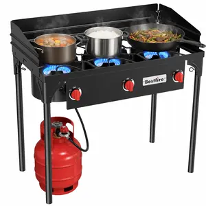 [SummerVibes] BESTFIRE 225K BTU Triple Burner Propane gas Stove High Pressure & Fast Heating – Portable with Detachable Legs/ Windpanel for Outdoor BBQ, Home Brewing & Frying backyard cooking tiktokshopspringglowup picnic cooker barbecue turkey