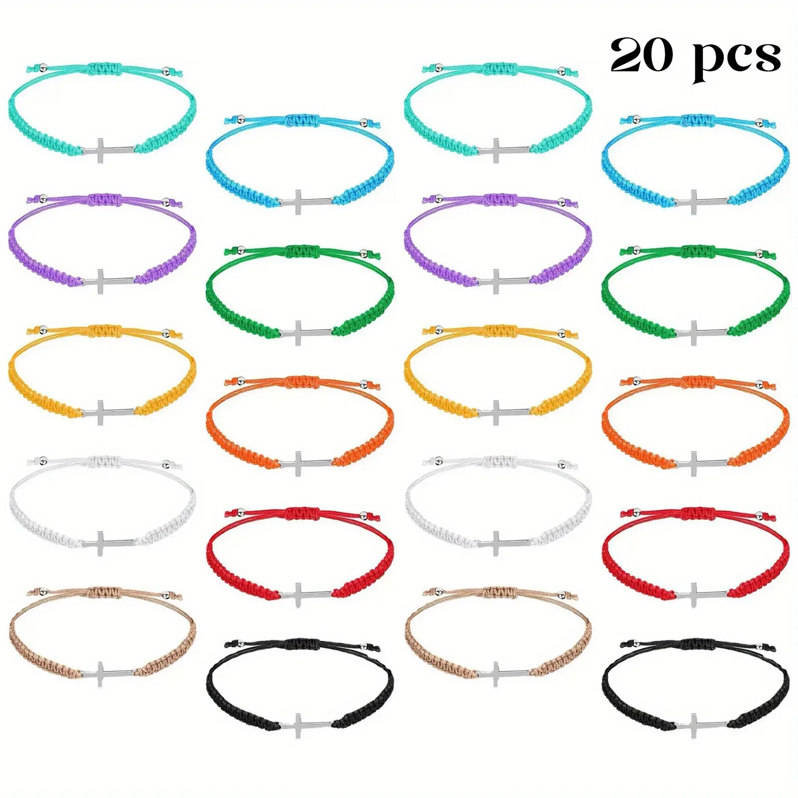 Women's Minimalist Stackable Bangles Bracelets Set - 20pcs Adjustable Stainless Steel & Braided Rope Mix, Cross Charm, Red/Black, Durable Elegant Female Daily Faith Wear Jewelry, Christmas Gifts