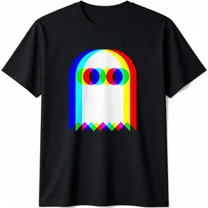 Men's Cotton T-Shirt with Trippy Vaporwave Ghost Graphic, Short-Sleeve Streetwear for Halloween & Techno Rave Parties, Tshirt, Shortsleeve