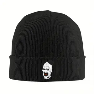 S&T 2025 New Terrifier 3 Sewn Hat, Black, 100% Acrylic, Warm, Unisex, Christmas, Three Kings Day, Campus Related, Hand Wash, Men, Women, with Christmas Massacre Movie Art Hat Gift, Battery Not Included