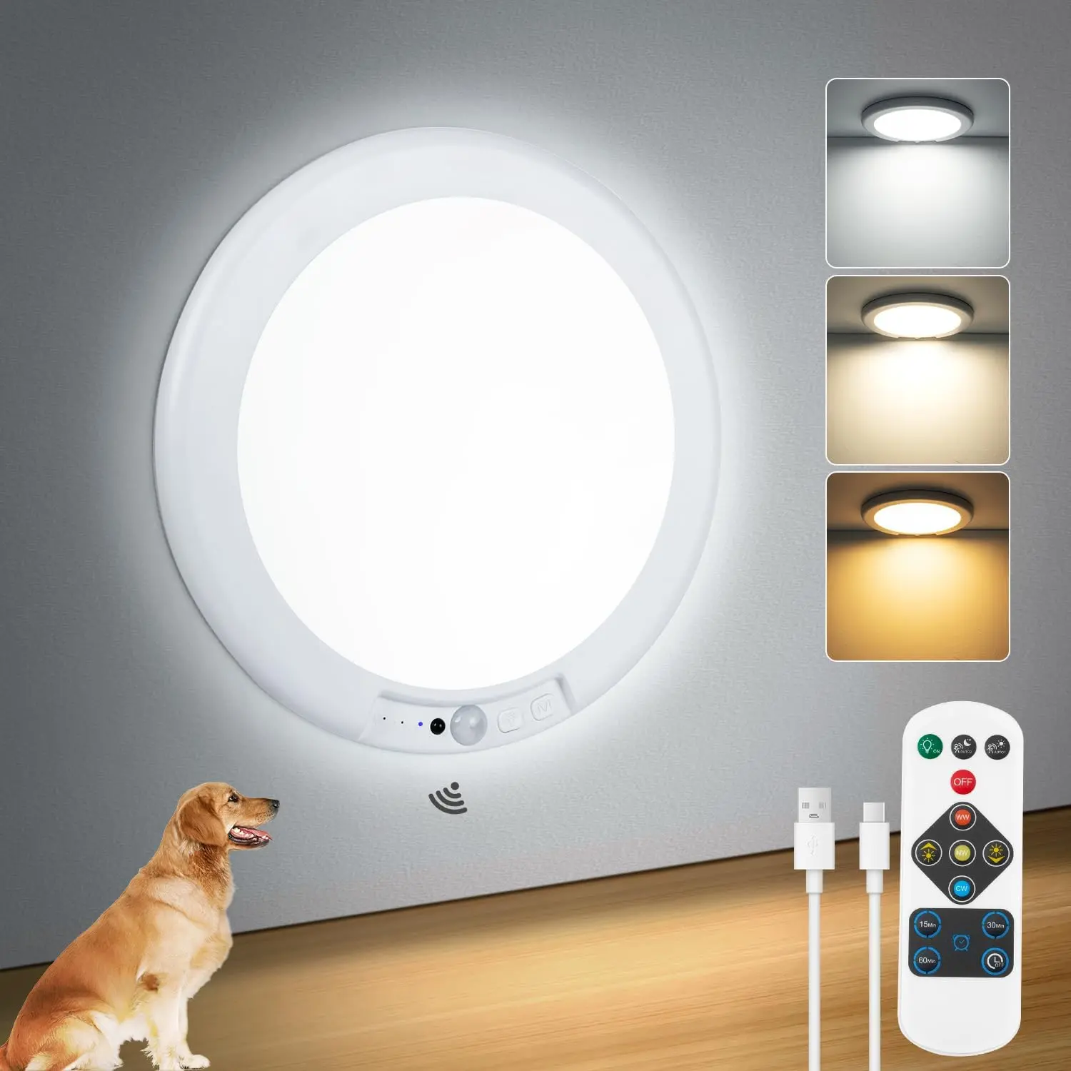 [summervibes]1/2 Pack Operated Ceiling Light with Remote, Rechargeable Shower Light Waterproof, Wireless Motion Sensor Ceiling Lights Indoor 3000K/4500K/6500K Dimmable for Bathroom Living Room Closet
