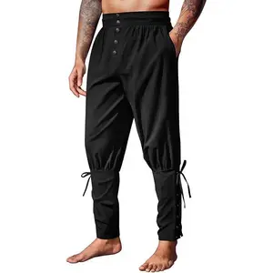 Runcati Men's Medieval Pirate Pants Renaissance Ankle Banded Viking Ren Faire Pants Lace Up Halloween Costume Trousers