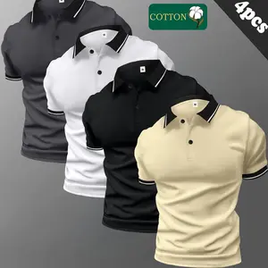 Men’s four-piece cotton polo shirt set with a buttoned collar and slightly stretchy fabric; suitable for summer office wear (short sleeves). A perfect summer gift for a husband or boyfriend.