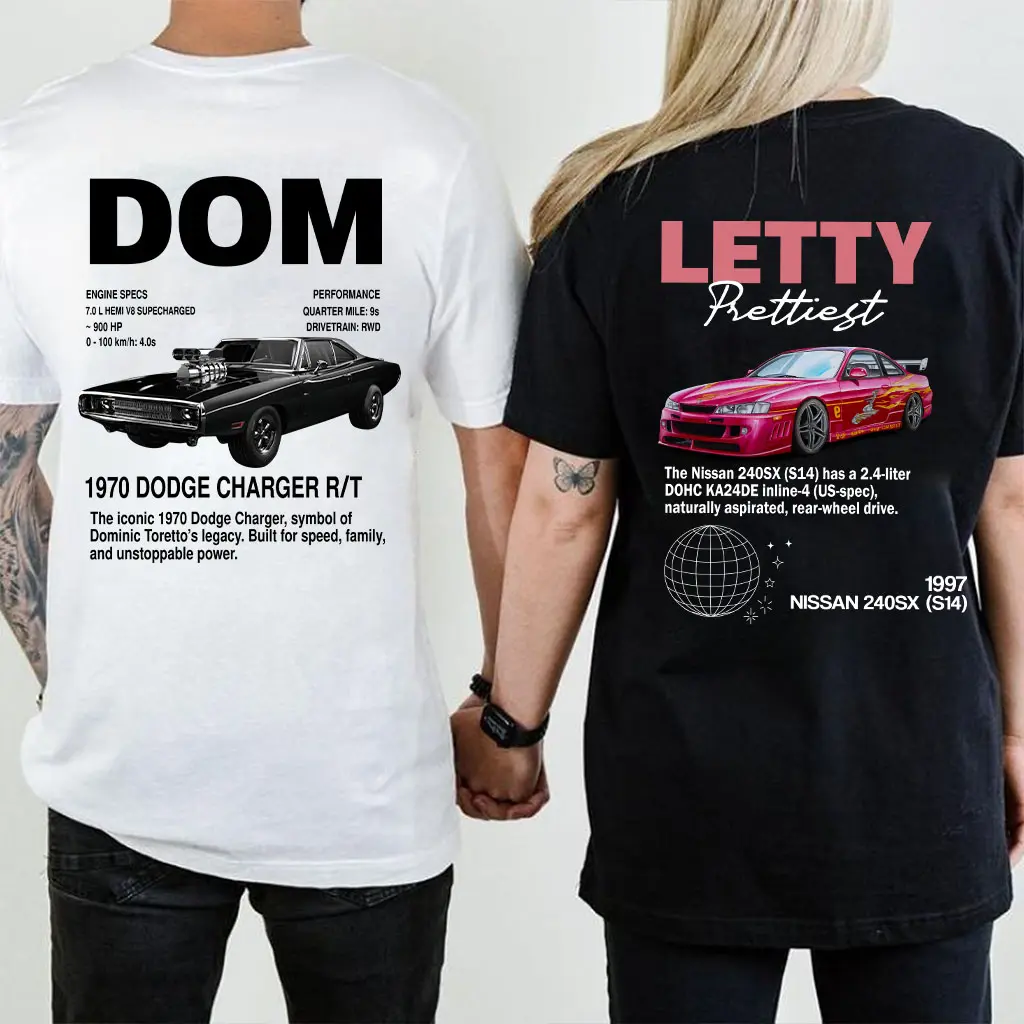 2 sided Letty and Dom Car Lover Couple Matching T-Shirt, Sweatshirt, Hoodie, Husband Wife Gift, His and Her Matching Cars Movie