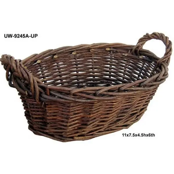 Cheungs UW-9245A-UP Natural Weave Wicker Rattan Willow Oval Storage Basket, 10 in. Size, Natural Material Side Handles, Metal Accent Decor Organizer - 6x7.5x11 in.