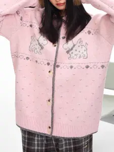 F426 Official Store Fall New Arrival Casual Versatile Fair Isle Marled Yarn Puppy Jacquard Sweater