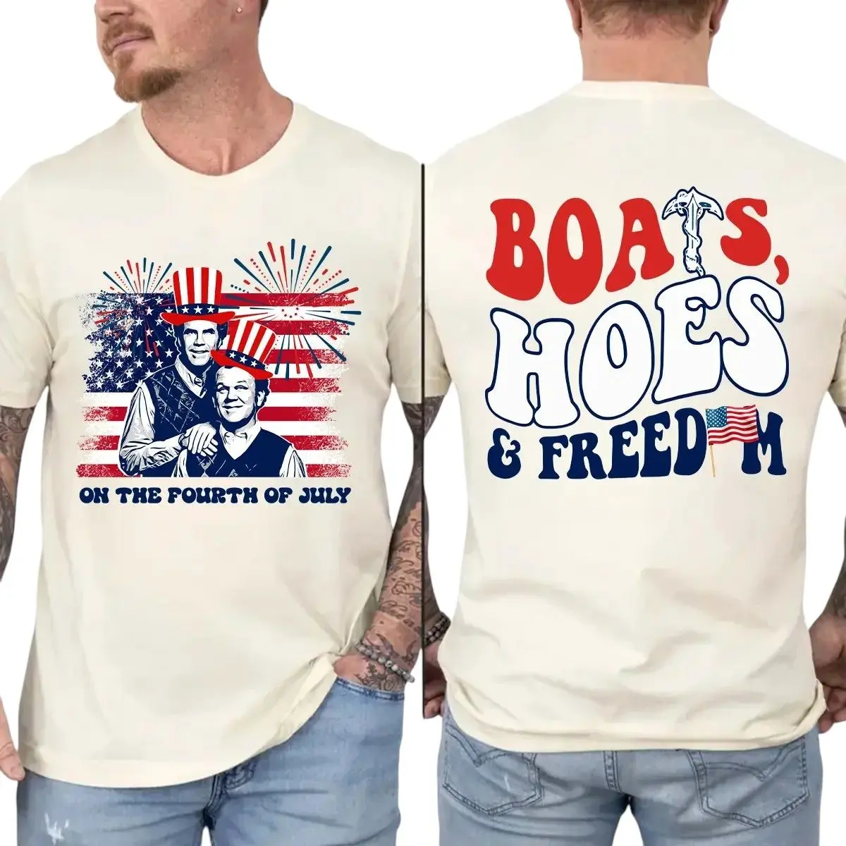 Boats N Hoez Freedom Shirt, On The Fourth Of July Parody Step Brothers T Shirt, Step Brothers Movie Shirt, 4th Of July Tee, Unisex Short Sleeve Tee, Casual Clothing Crewneck Tee