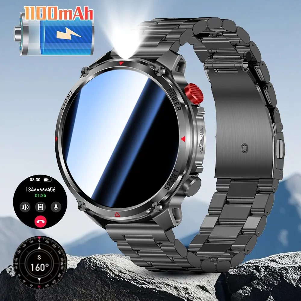 Smartwatch 1100mah Battery, 1.7-Inch Round Screen, Multifunctional Smart Watch, Outdoor Military Fitness Tracker, Wireless Call, 100+ Sports Modes, IP68 Waterproof, Wearable Smartwatch, Multifunctional Smartwatches
