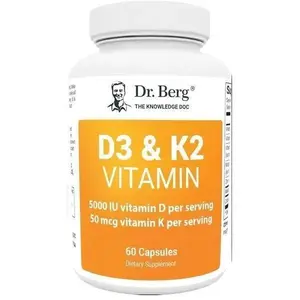 Dr. Berg D3 K2 Vitamin 5000 IU w/MCT Oil - includes 50 mcg MK7 Vitamin K2, Purified Bile Salts, Zinc & Magnesium for Ultimate Absorption - K2 D3 Vitamin Supplement - 60 Capsules