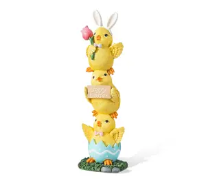 Glitzhome 13.25"H Easter Resin Stackable Chickens Table Decor