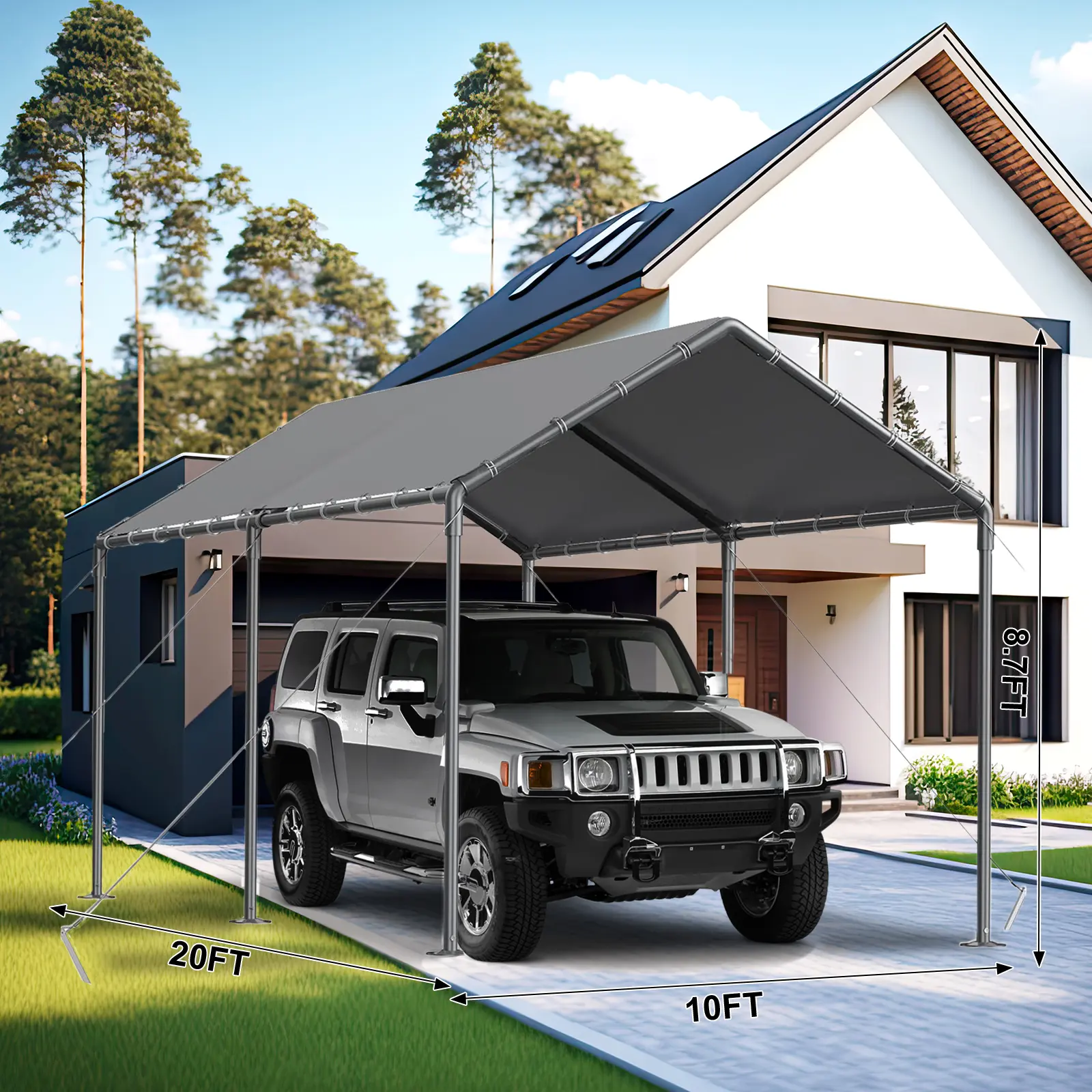 Grezone Outdoor Carport 10x20ft Heavy Duty Car Tent,Portable Garage Canopy Storage Shed,Car Shelter,All-Season Tarp Tent for Car,Party Boats Wind Protection,High Temperature Resistant,summerwins,outdoorfurnitureset summerwins,home decor,camping essentials