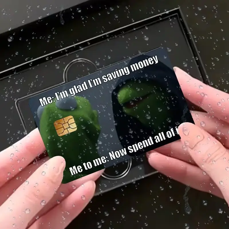 "Me To Me Now Spend All Of It" Evil Kermit Credit Card Skin - Funny Frog Meme Debit Card Sticker Pre-Cut for Chip