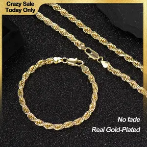 14K Real Gold-Plated Rope, Paperclip Rope, Cuban Concave, Figaro Set, 24"  Length, 6mm/8mm/10mm Width,Diamond Cut