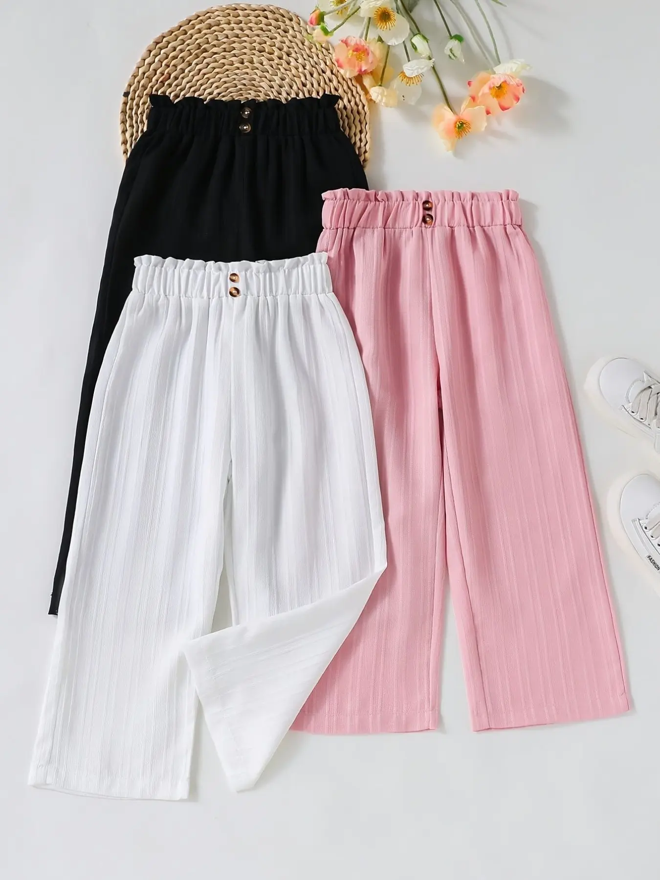 3-Pack Girls' Casual Comfortable Wide-Leg Loose Legged Pants, Perfect for Spring Summer Fashion, Ideal for Both Seasons, Trendy and Stylish