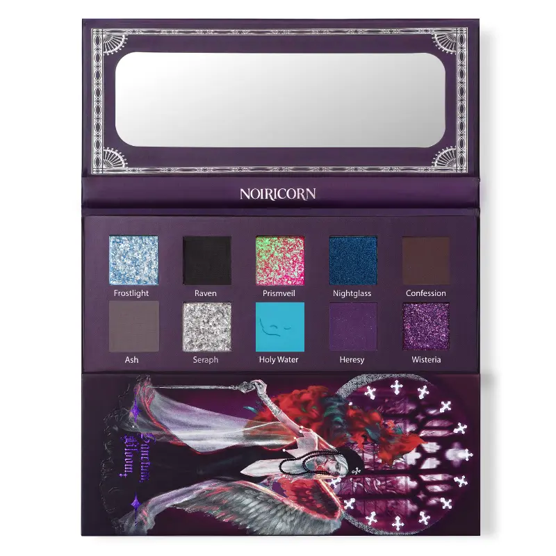 NOIRICORN x easy.ber SANCTUM BLOOM Multi-Shade Pressed Eyeshadow Palette - 9.5g High-Pigment Cosmetic with Shimmer Metallic,Pearl Finish for Goth Vibes,Vampire Aesthetic Sparkly Creative Makeup