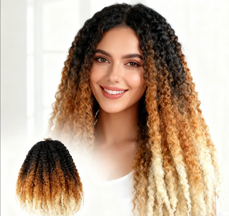 8Packs Handmade Crochet Wrap Around Ponytail Extensions Natural Fluffy Synthetic Fiber Hair Tail For Party & Daily Use Ombre Brown to Blonde Machine Made Wigs Snatched Wig Loose Body Wigs