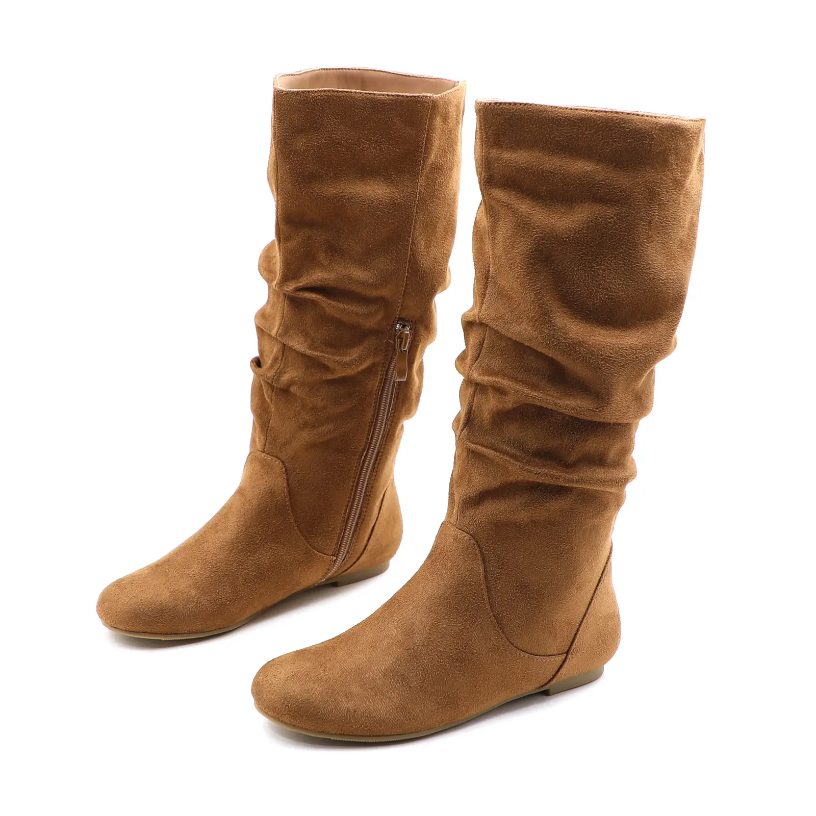 Women’s Wide Calf Slouchy Knee-High Boots - Chunky Low Heel Winter Boots with Almond Toe & Side Zipper Knee High Fashion Boots solid color high boot Handmade Cow girl Ankle Boots fall  boots  women fashion Mid-Boots