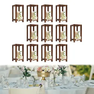 CNCEST 12-Piece Wooden Wedding Lantern Centerpiece Rustic Table Decoration Farmhouse Candle Holders for Elegant Table Settings Brown Cuboid Shape 110.23 lbs Load Capacity