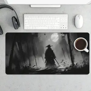 Japanese Samurai Pattern Mouse Pad Rectangle Gaming Mouse Pad Anti Slip Rubber Base Mousepad Office Desk Keyboard Mouse Mat for Home Office Game Room Desk