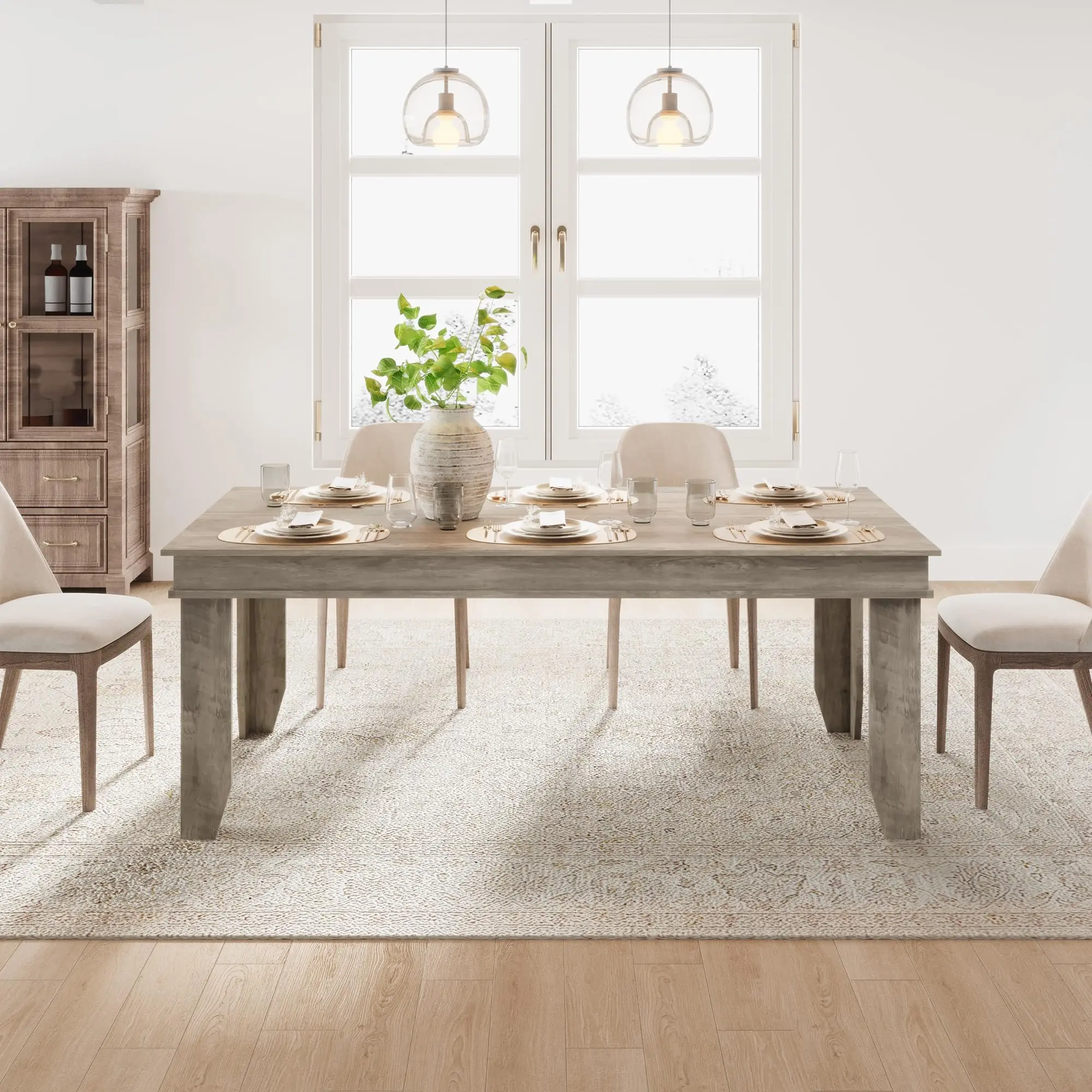 Grey Farmhouse Dining Table for 6-8 People,71 in Long Kitchen Tables with Wooden Sturdy Frame,6 ft Large Rectangular Dinner Table for Dining Room,Kitchen,Non-extendable