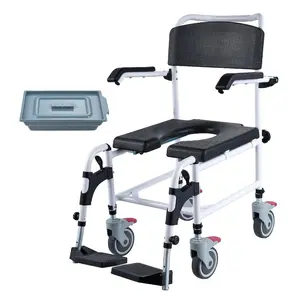 VEVOR Shower Commode Wheelchair with 4 Lockable Wheels, Footrests, Flip - up Arms, 3 - Level Adjustable Height, 5L Removable Bucket, 350 LBS Capacity, Commode Chair for Adults SeniorsVEVOR Super Brand Day