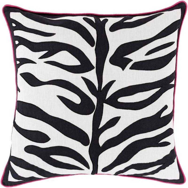 Livabliss Modern Valentina Creative Decorative Cushion - 22x22in Square Shape Indian Cotton Shell, Down Insert, Black-Magenta-Ivory Indoor Household Textile, Spot Cleanable Non-Customised Home Décor