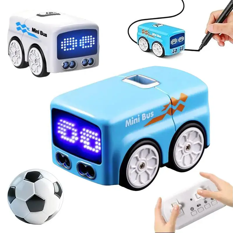 Magic Mini Bus Toy, Magic Follows Line Car, Auto LED Expression Lights & 4 Play Modes, Smart Radio Control Check with Mini Cars, Gestures Follow Vehicle Toy with Follow & Escape Modes, Perfect Birthday & Holiday Gift for Boys & Girls