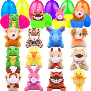 12 Pcs Filled Easter Eggs with Mini Stuffed Animal Plush Toys Easter Basket Stuffers Filler for Kids Toddler Boys Girls Egg Hunt Party Favors Classroom Prize Supplies, Easter Classroom Gifts