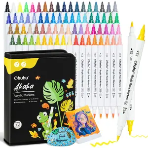 Ohuhu Acrylic Paint Markers Dual Tips: Brush & Fine - 36 Colors / 72 Colors - Paint Pens High Opacity Acrylic Markers Waterproof Lightfast for Christmas Gifts Rock Painting 3D Prints Egg Wood Glass Ceramic DIY Crafts - Akaka Series of Ohuhuart