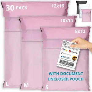 30 Pack Shipping Bags with Label Pouch 8x12 10x14 & 12x16 Self-Seal Tear & Water-Resistant Poly Mailers Plastic Mailing Envelopes Non-Padded Packaging Bags for Clothing
