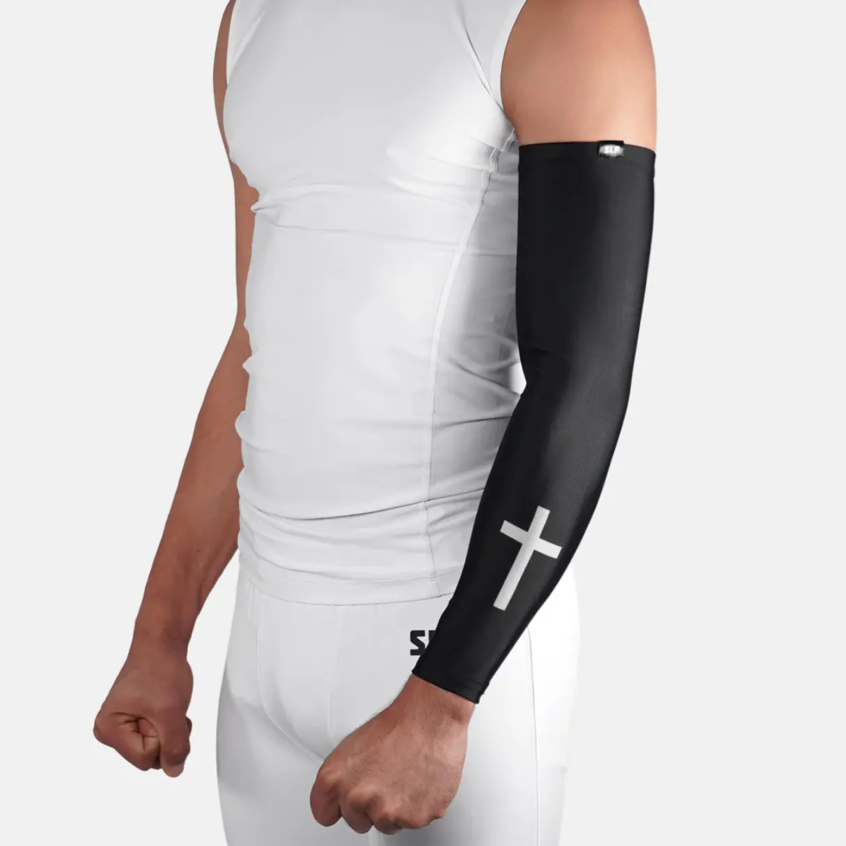 SLEEFS Faith Cross Sports Arm Sleeves, Breathable Compression Black Outdoor Support Sleeves, Breathable Compression Sleeves