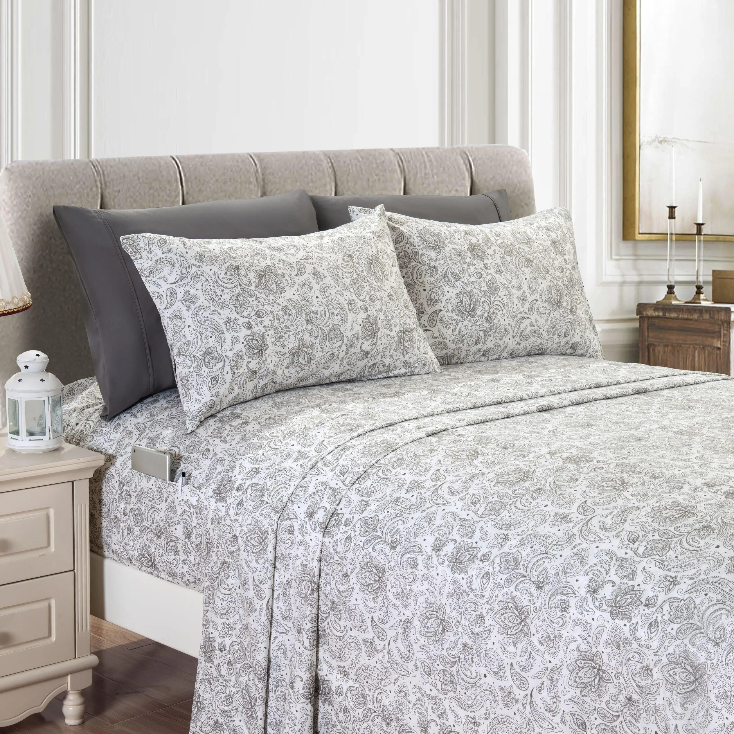 Mocassi Paisley Print Modern Soft 1800 Thread Count Percale Queen Bed Sheet Set, Hotel Premier Quality, Vibrant Fade-Resistant Finish