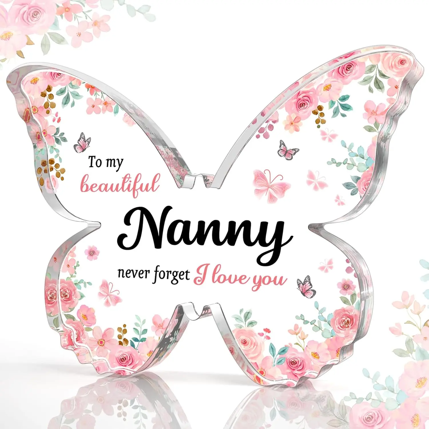 Nanny Gifts, Best Nanny Christmas Gift Ideas - 5x3.8x0.5 Inch Butterfly-Shaped Acrylic Plaque Keepsake - Mothers Day Gift, Thanksgiving Day Gift, Birthday Christmas Gift for Nanny