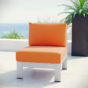 Modway Shore Armless Outdoor Patio Aluminum Chair in Silver Orange