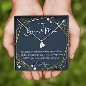 Personalized Initials Hearts Necklace, To My Bonus Mom, Christmas Gift, Bonus Mom Gift, Bonus Mom Necklace, Stepmom Gift from Bride, Step Mom Gift,