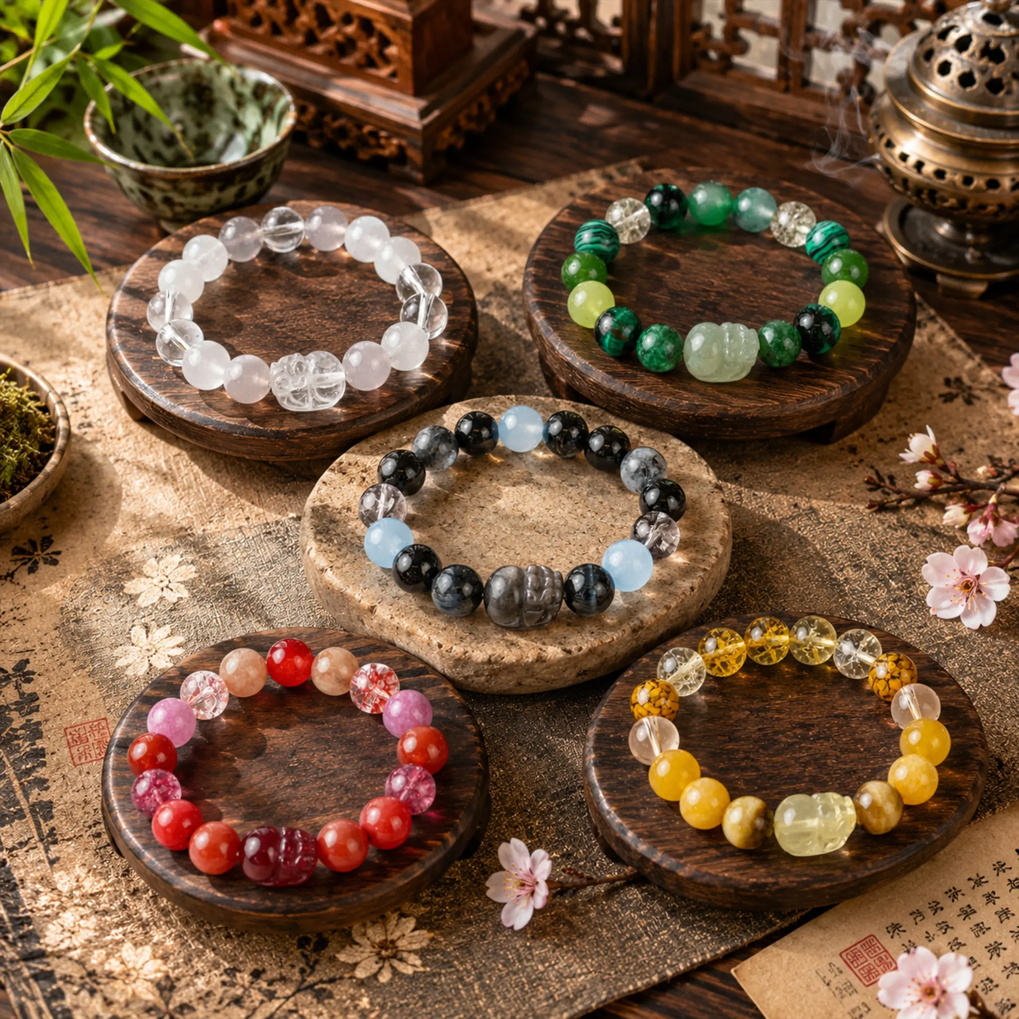 LUMAWU Pixiu Charm Bracelet, 5-Element Natural Gemstone Beaded Bracelet, Energy-Balancing Daily Fashion Jewelry for Stable Money Attraction