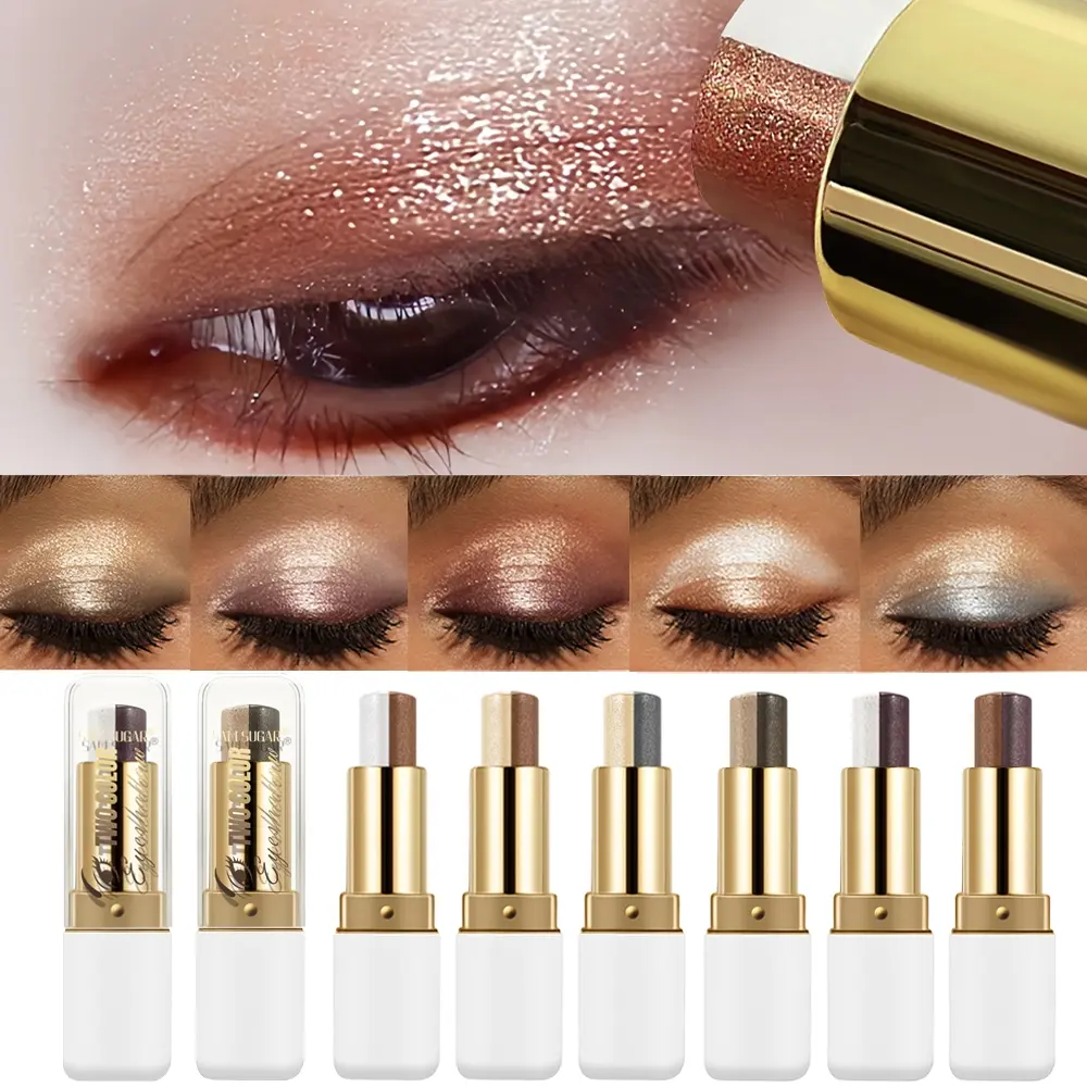 Fine twinkle two-color eye shadow stick, Cream Shadow Stick, naturally shiny, waterproof, sweat resistant, long-lasting eye makeup