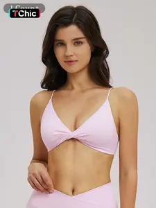 Women's V-Neck Sports Bra, Fine Strap Backless Design, Casual Yoga & Fitness Underwear, Comfortable Workout Top for Women