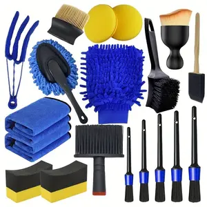 19-Piece Car Wash Tool Set, Includes Air Vent Brush, Wax Sponge, Dusting Brush, Long & Short Brushes, Towel, Car Care Kit, No Battery Needed, Car Washing Kit
