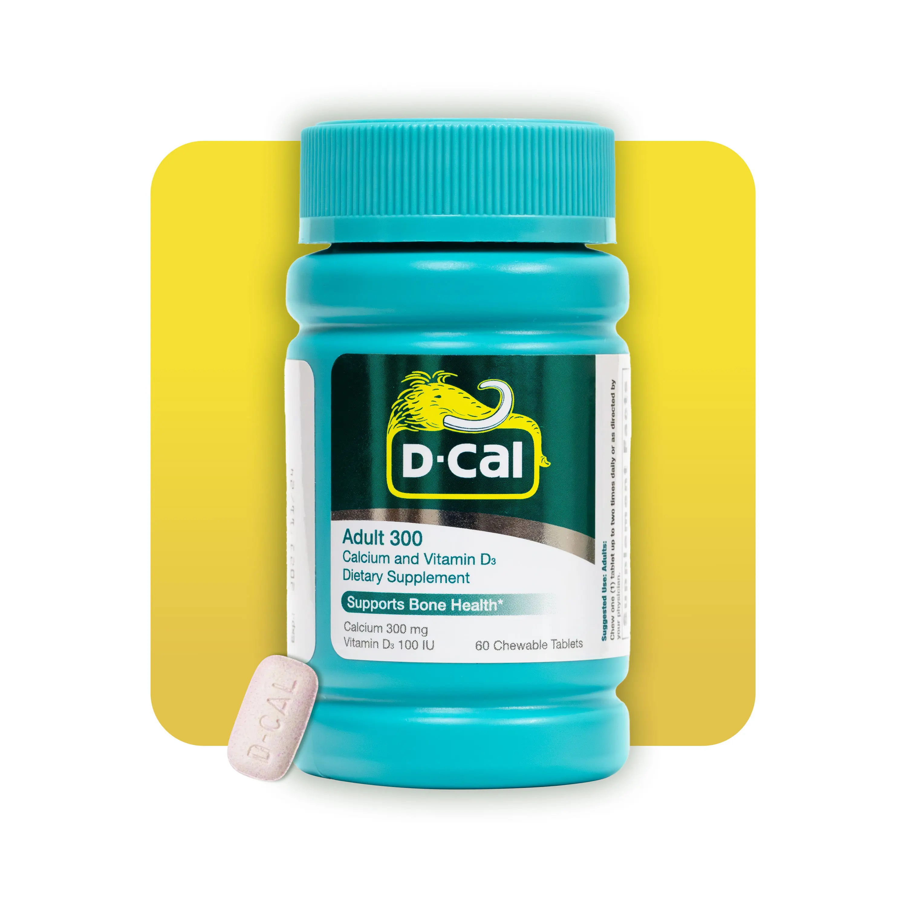 D-Cal Adult 300 Calcium + Vitamin D3 Supplement – Bone Strength, Bone Density & Absorption Support (300mg Calcium, 100 IU D3)