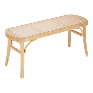 VEVOR Rattan Bench,  43.3" Wooden Rattan Bench, Entrywway Bench with Oak Wood Legs, Bedroom End of Bed Boho Bench with Hand Woven Rattan, for Living Room, Kitchen