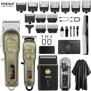 HIENA Professional Hair Clippers for Men, Cordless Wireless Hair Clipper for Barber Clippers and Trimmer LED Haircut Set with Foil Shaver, Nose Trimmer, Rechargeable Clippers for Men Hair Grooming Kit