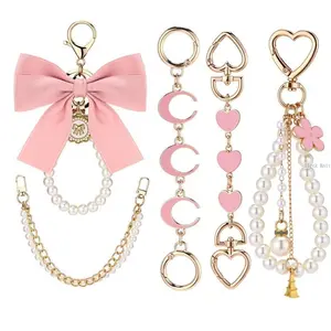 5 Pcs Gold Pearl Bag Extender Chain with Bow | Purse Strap Charms for Handbags