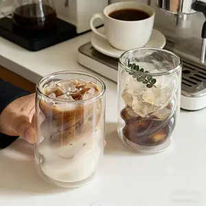 2pcs Insulated Glass Cups with Straw, High Borosilicate Glass, Reusable, Heat Resistant, Cocktail Cup, Juice Cup, Cold Drink Cup